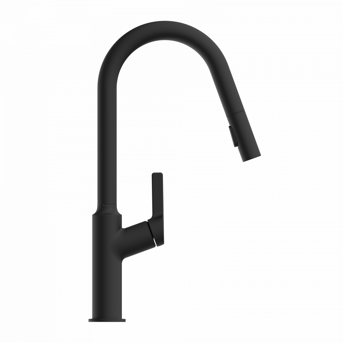 WK 12 in black, Kitchen Faucet with curved spout and pull-down spray