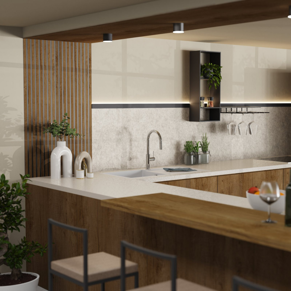 WK 13 Sphere en chrome, Mitigeur de cuisine avec bec en arc de cercle et douchette