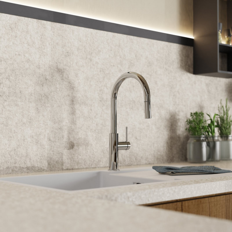 WK 13 Sphere in chrome, Kitchen Faucet with arched spout and pull-down spray