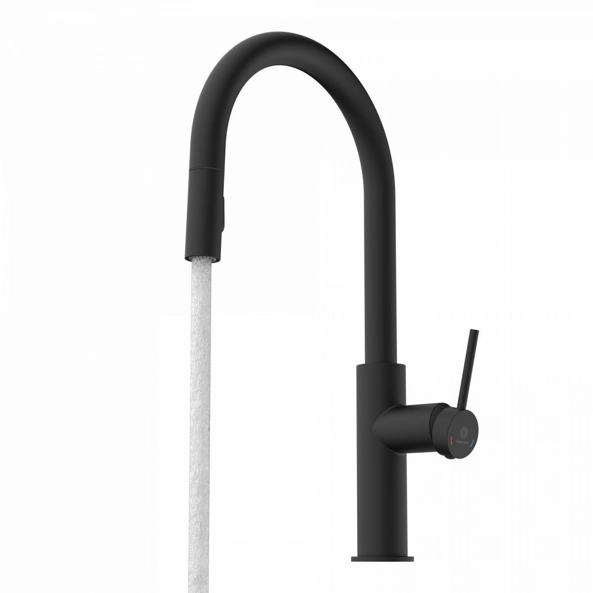 WK 13 Sphere in black, Kitchen Faucet with arched spout and pull-down spray