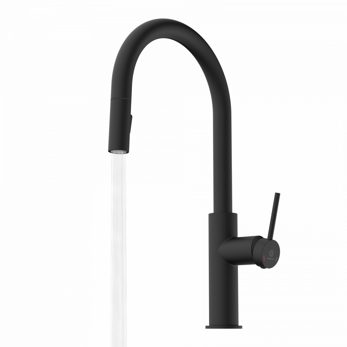 WK 13 Sphere in black, Kitchen Faucet with arched spout and pull-down spray