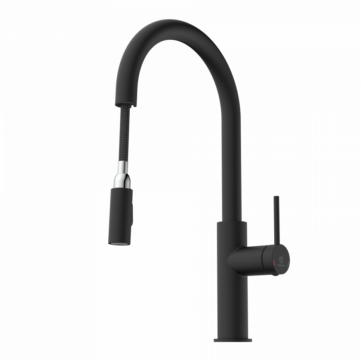 WK 13 Sphere in black, Kitchen Faucet with arched spout and pull-down spray