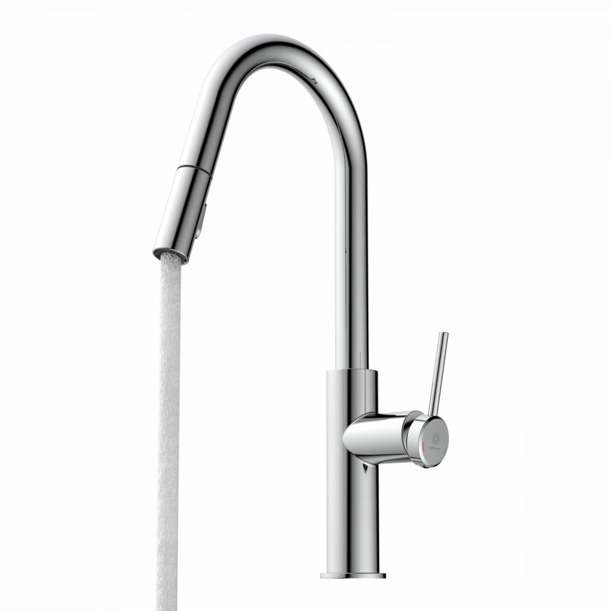 WK 13 Curve in chrome, Kitchen Faucet with curved spout and pull-down spray
