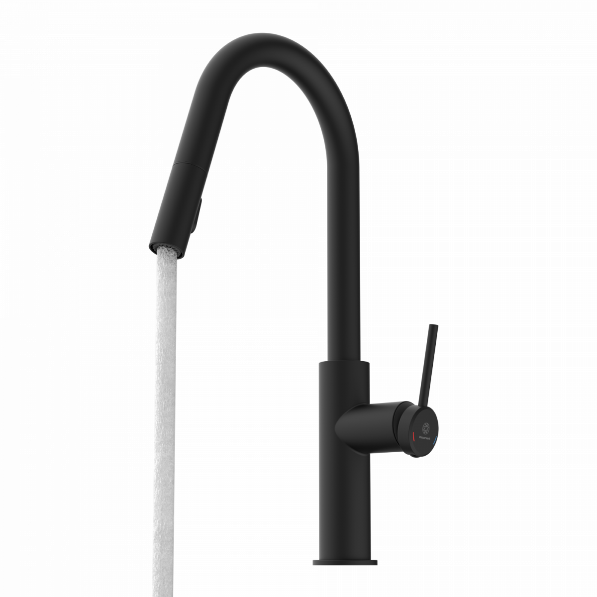 WK 13 Curve in black, Kitchen Faucet with curved spout and pull-down spray