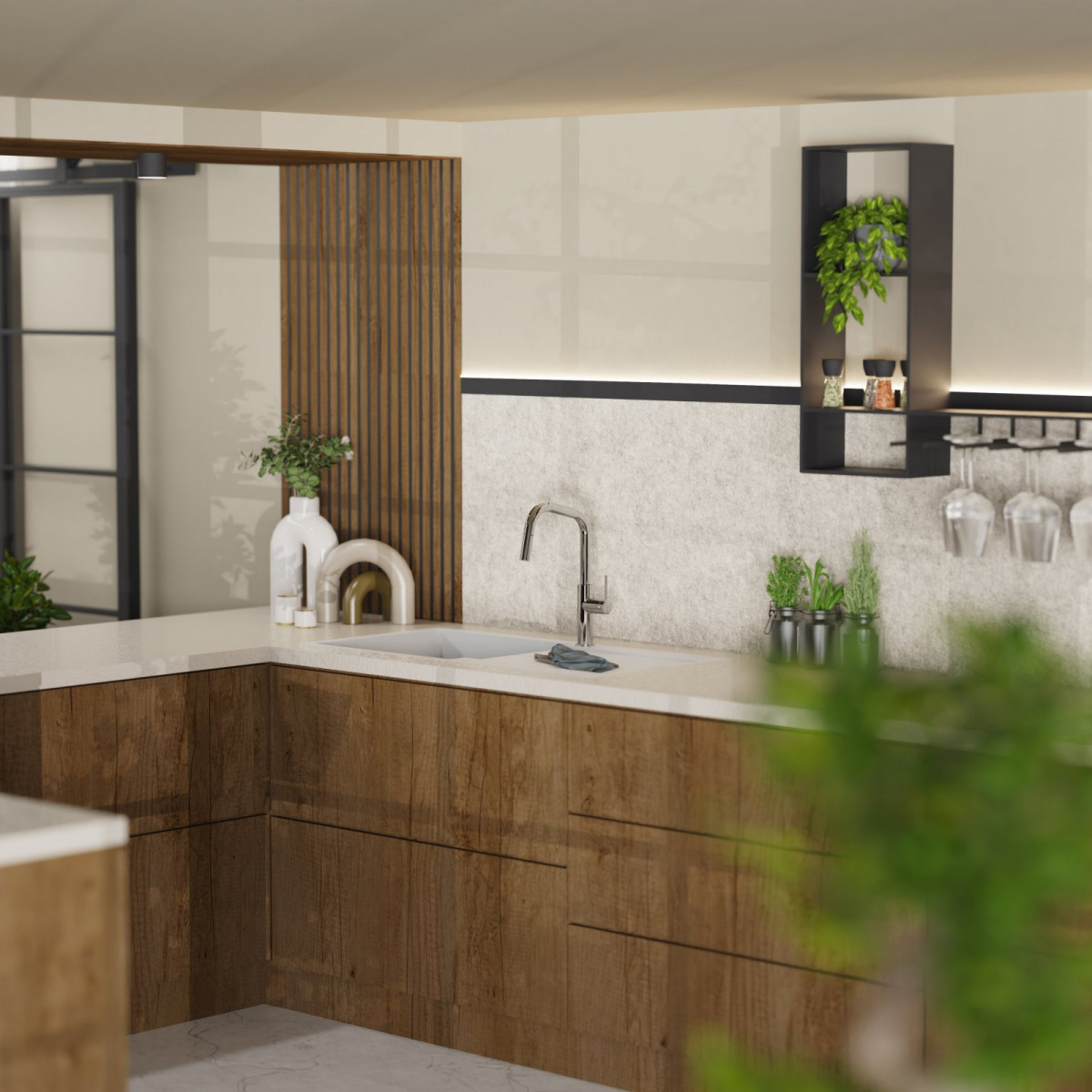 WK 13 Edge in chrome, Kitchen Faucet with edged spout and pull-down spray