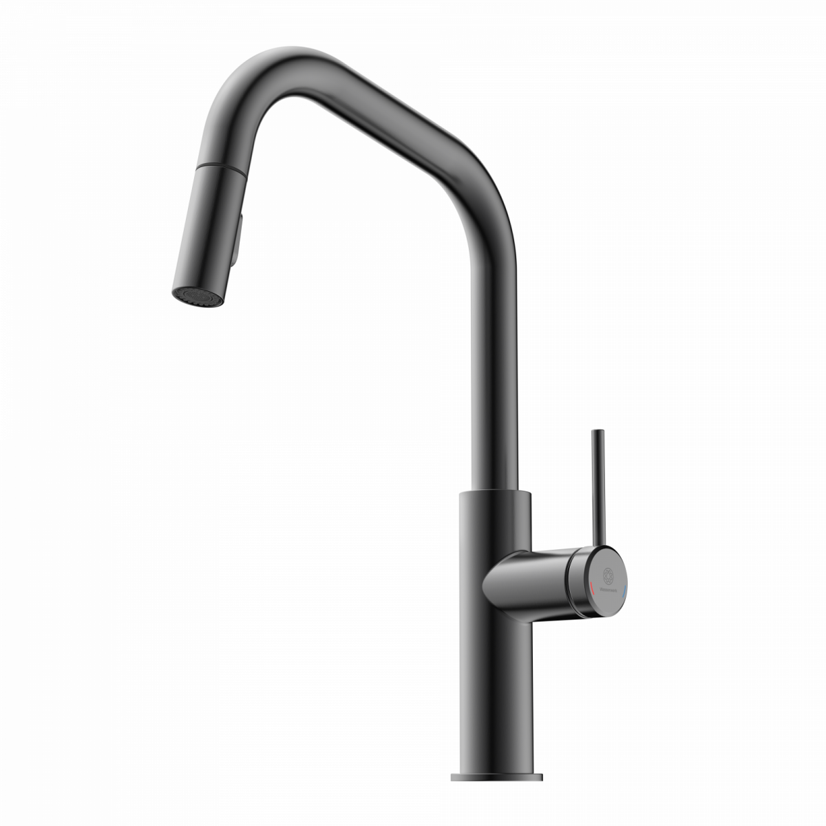 WK 13 Edge in matte graphite, Kitchen Faucet with edged spout and pull-down spray