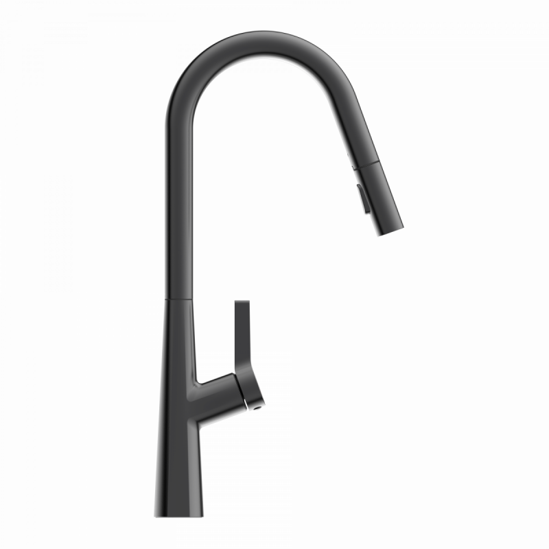 WK 9 Curve in matte graphite, Kitchen Faucet with curved spout and pull-down spray
