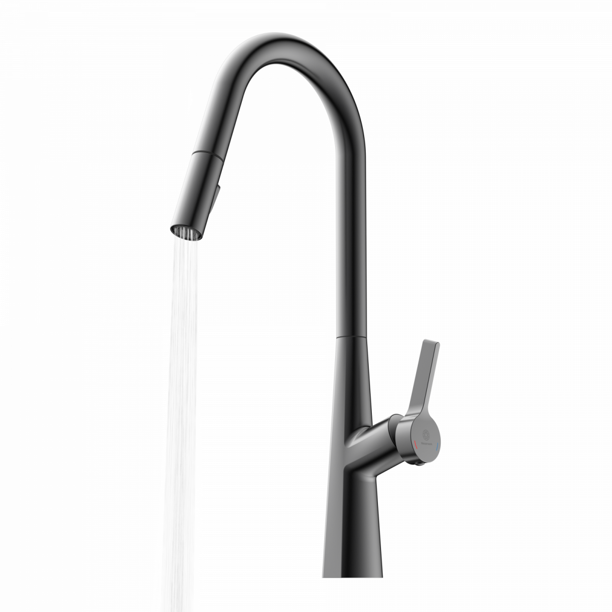 WK 9 Curve en graphite mat, Mitigeur de cuisine avec bec incurvé et douchette