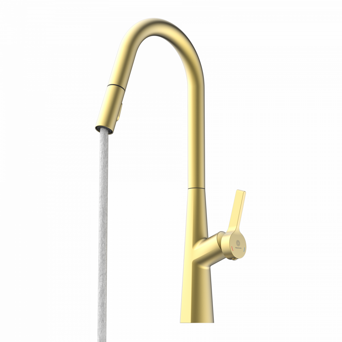WK 9 Curve in gold look, Kitchen Faucet with curved spout and pull-down spray