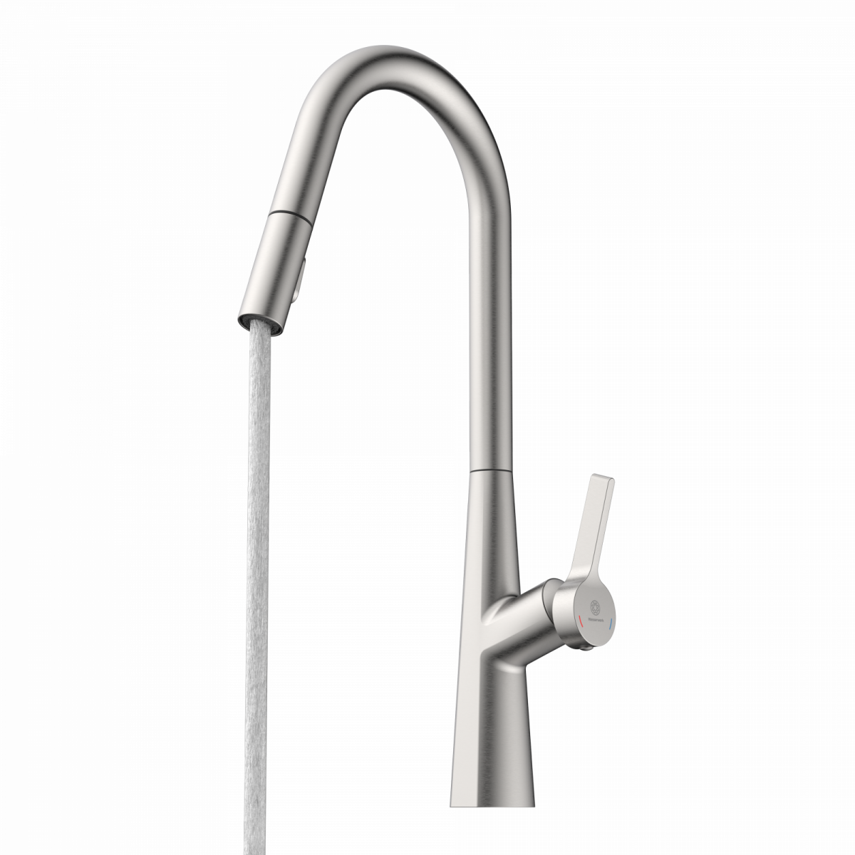 WK 9 Curve in stainless steel look, Kitchen Faucet with curved spout and pull-down spray