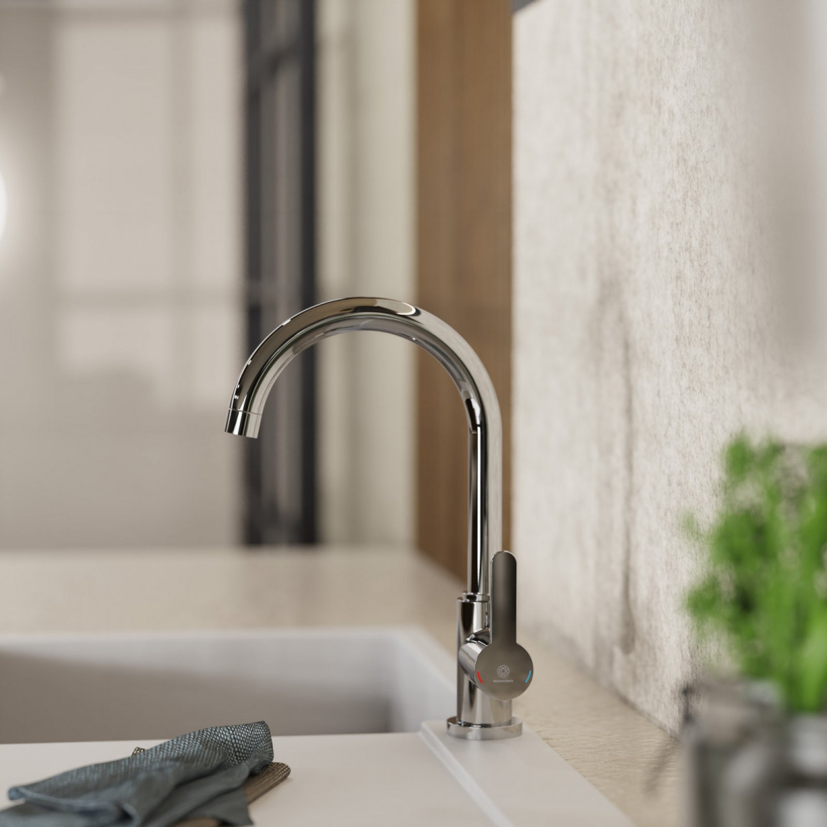 WK 5 in chrome, Kitchen Faucet with classic curved spout