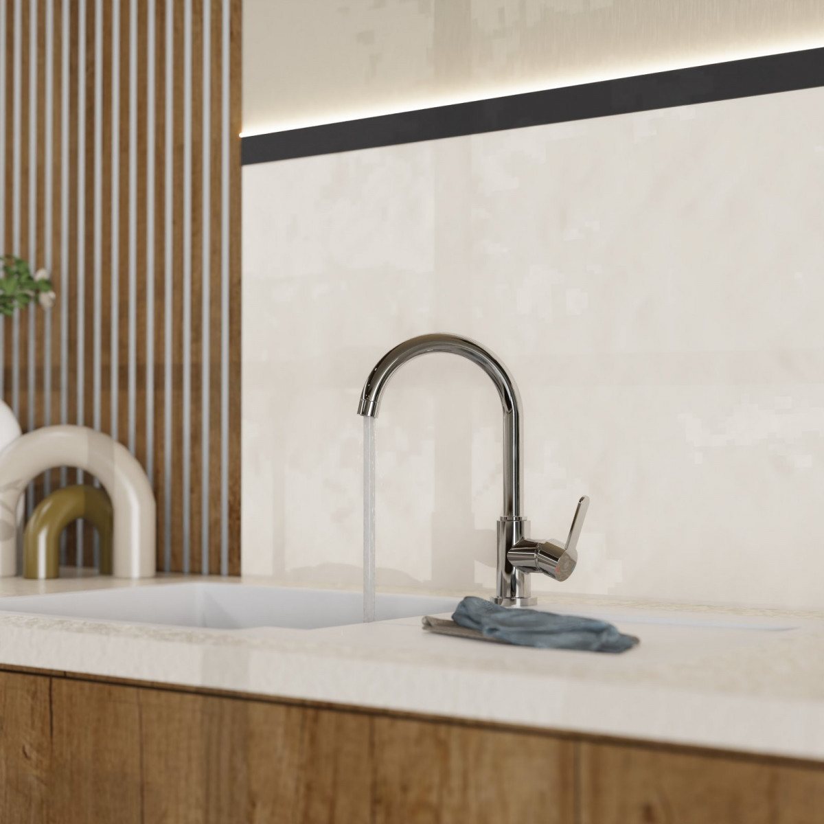 WK 5 in chrome, Kitchen Faucet with classic curved spout