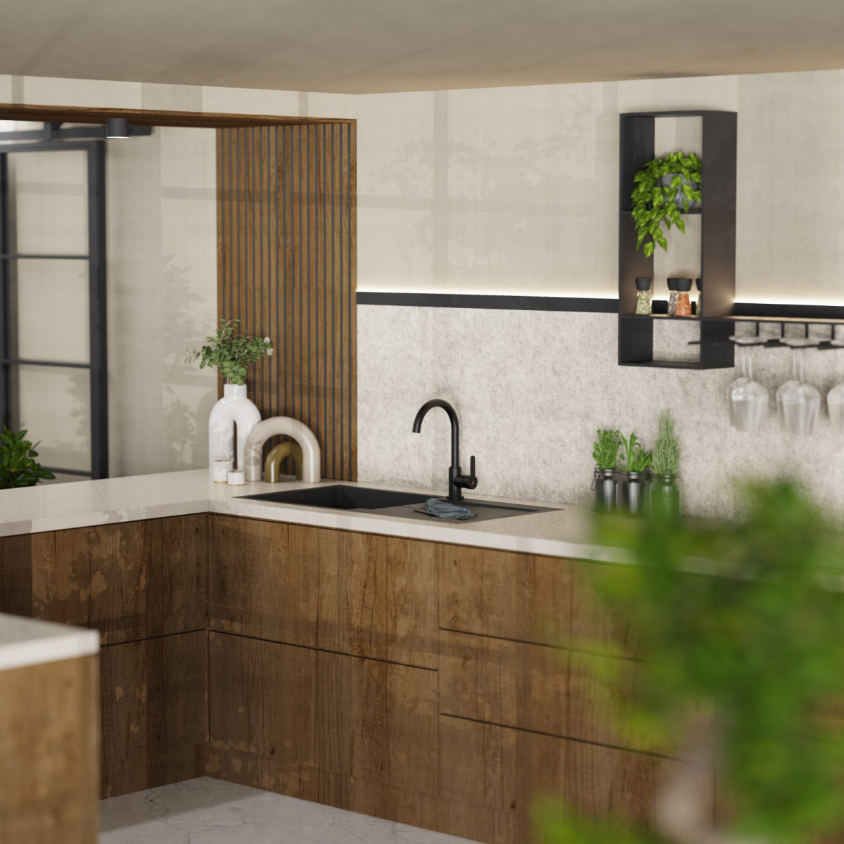 WK 5 in black, Kitchen Faucet with classic curved spout