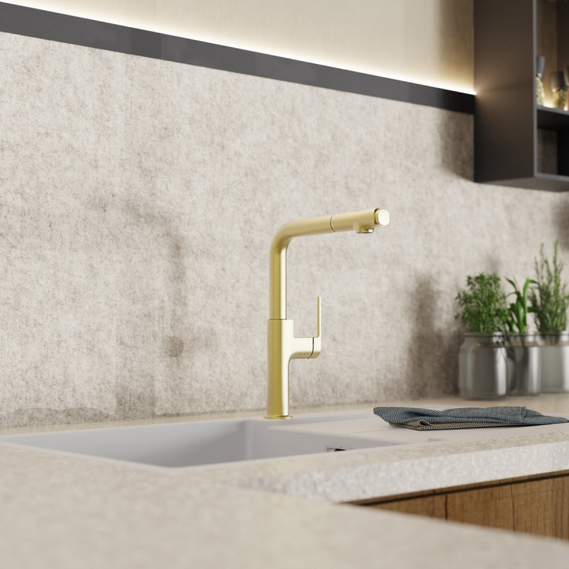 WK 11 in gold look, Kitchen Faucet with straight spout and pull-out spray