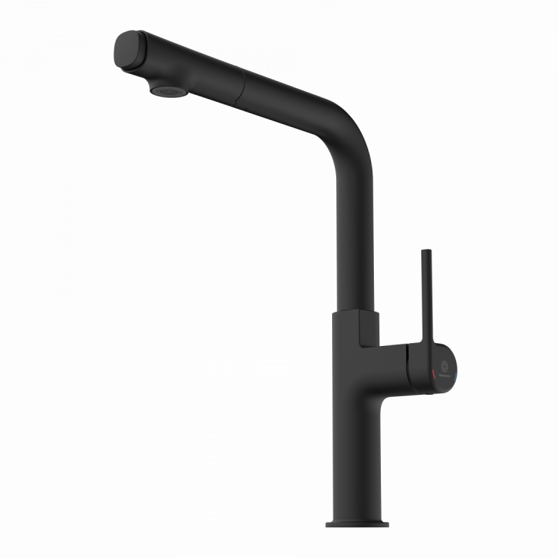 WK 11 in black, Kitchen Faucet with straight spout and pull-out spray