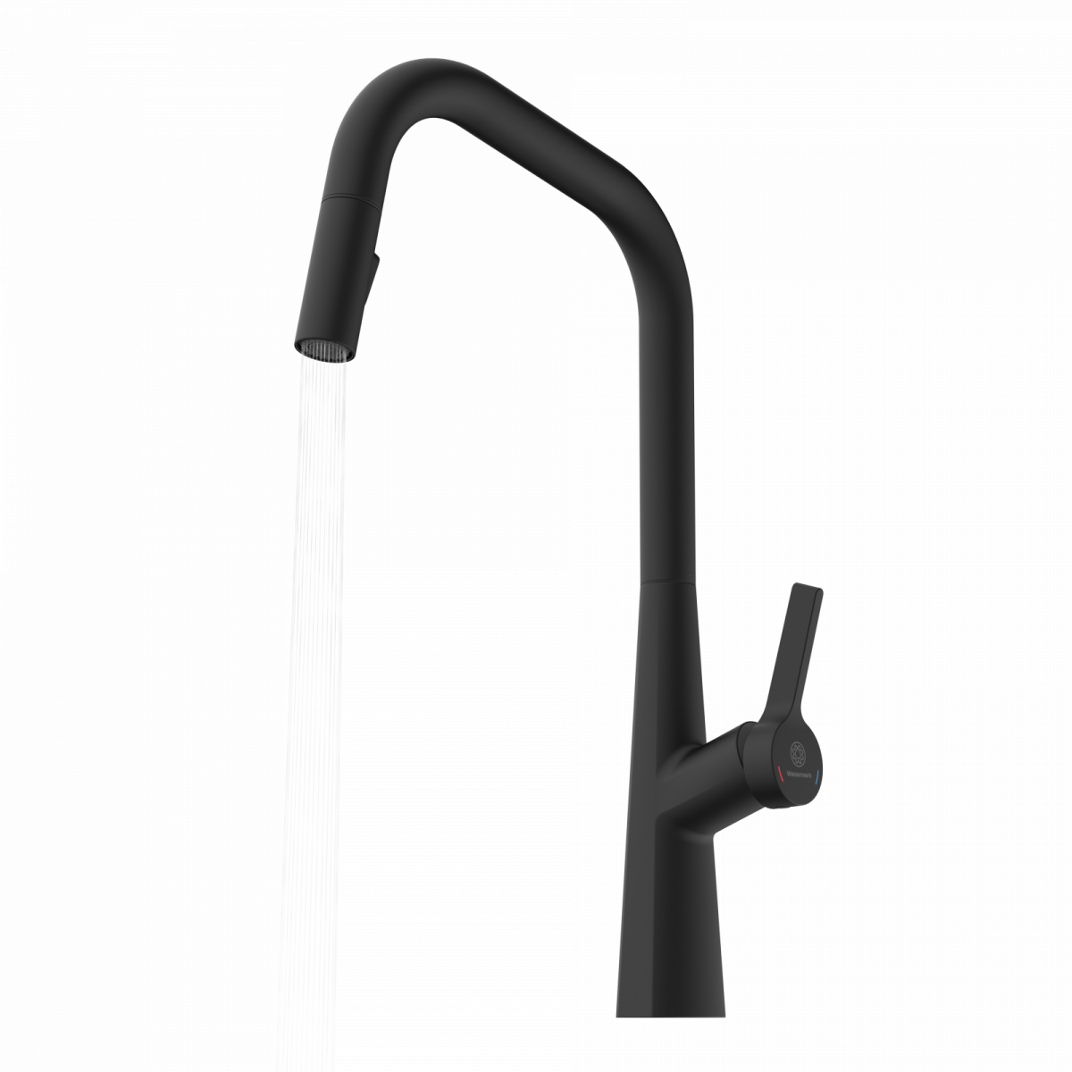 WK 9 Edge in black, Kitchen Faucet with edged spout and pull-down spray