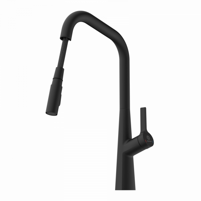 WK 9 Edge in black, Kitchen Faucet with edged spout and pull-down spray