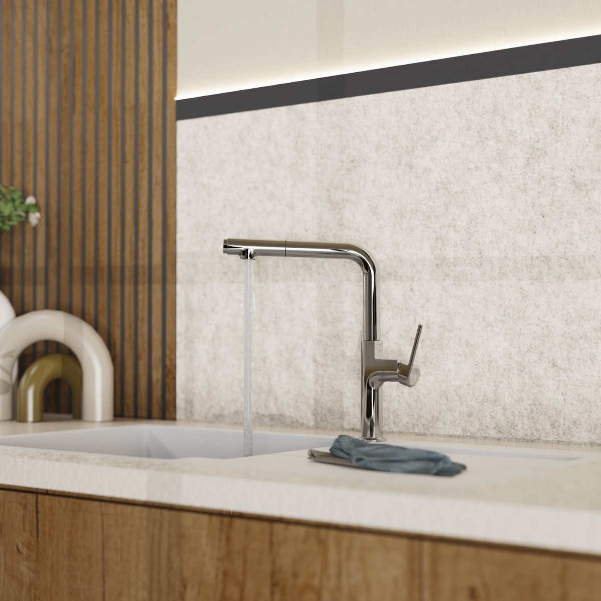 WK 11 in chrome, Kitchen Faucet with straight spout and pull-out spray