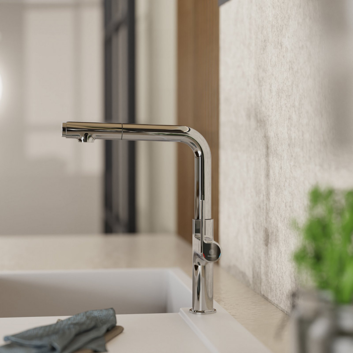 WK 11 in chrome, Kitchen Faucet with straight spout and pull-out spray