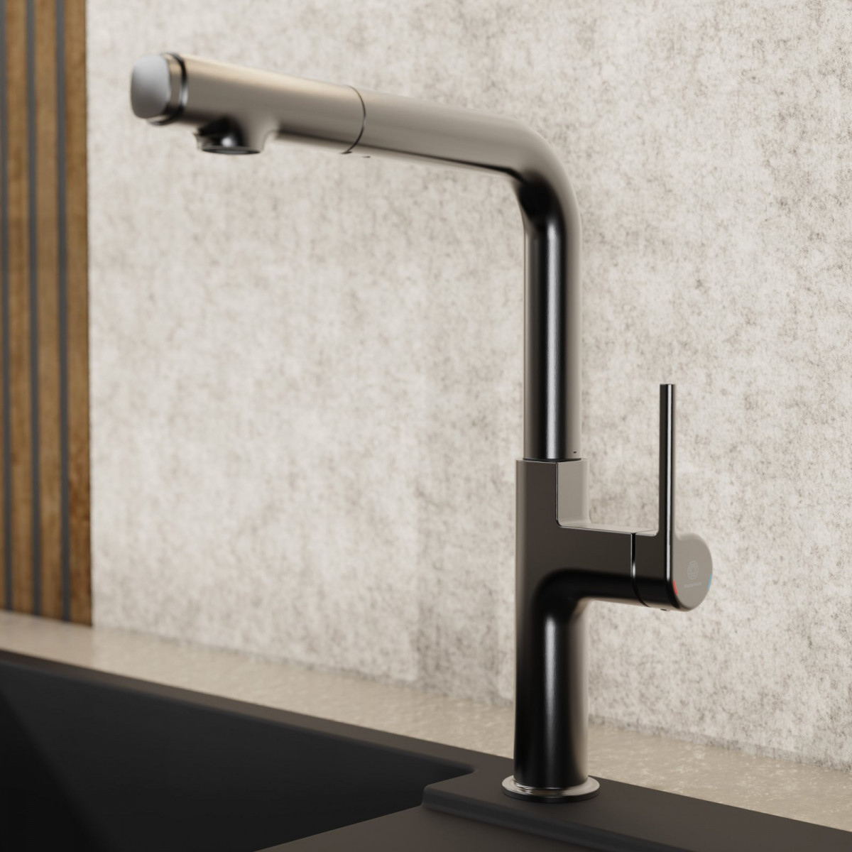 WK 11 in matte graphite, Kitchen Faucet with straight spout and pull-out spray