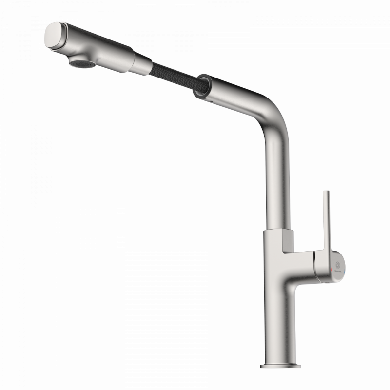WK 11 in stainless steel look, Kitchen Faucet with straight spout and pull-out spray