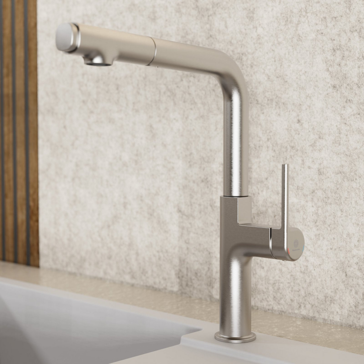WK 11 in stainless steel look, Kitchen Faucet with straight spout and pull-out spray