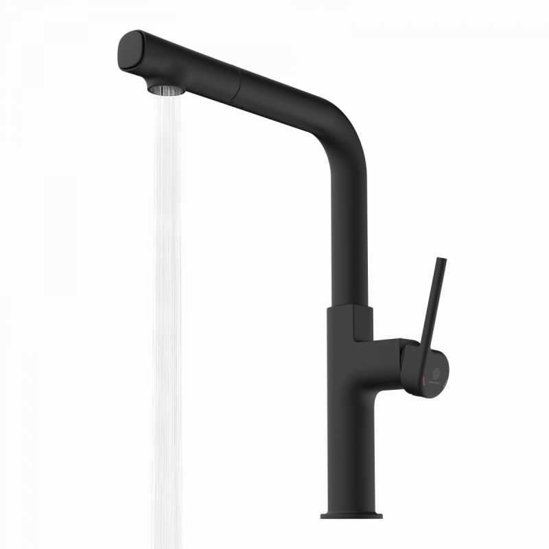 WK 11 in black, Kitchen Faucet with straight spout and pull-out spray