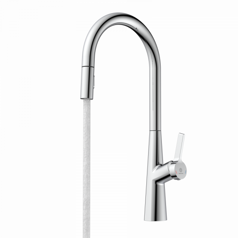WK 9 Sphere in chrome, Kitchen Faucet with arched spout and pull-out spray