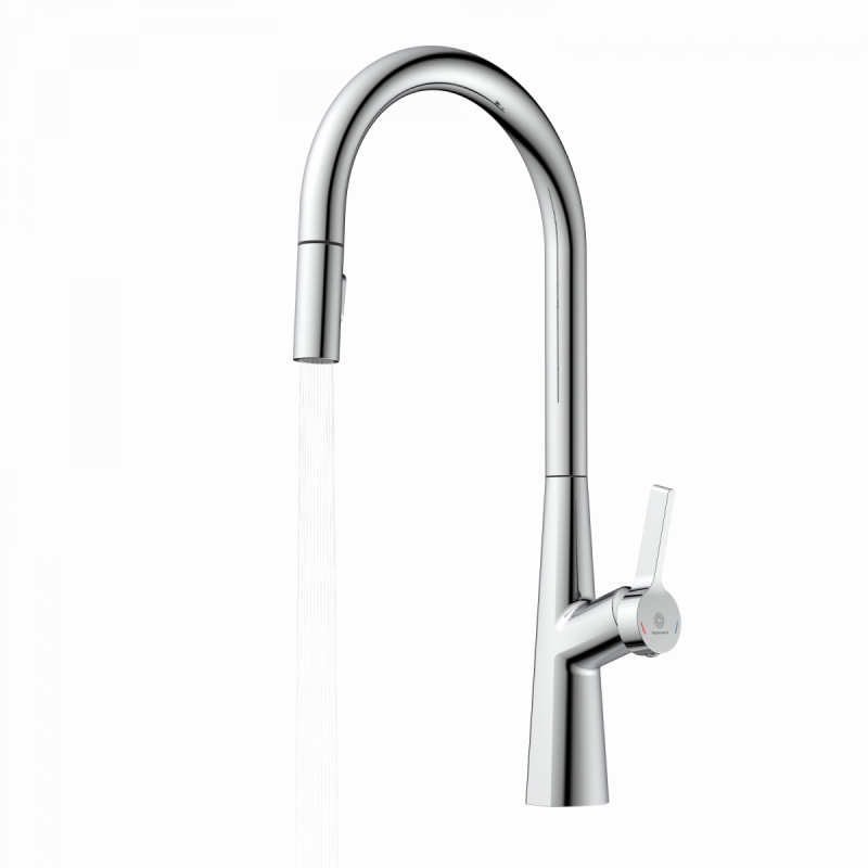 WK 9 Sphere in chrome, Kitchen Faucet with arched spout and pull-out spray