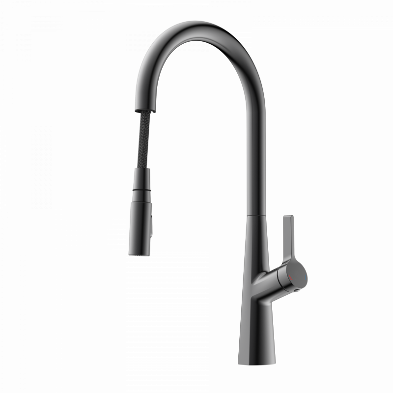 WK 9 Sphere in matte graphite, Kitchen Faucet with arched spout and pull-out spray