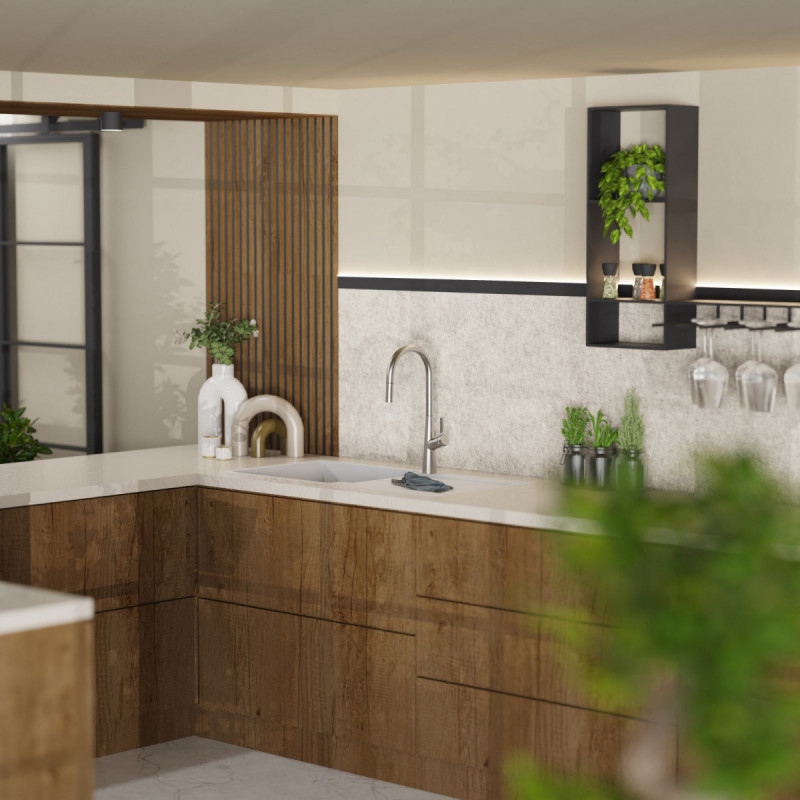 WK 9 Sphere en apparence inox, Mitigeur de cuisine avec bec arrondi et douchette