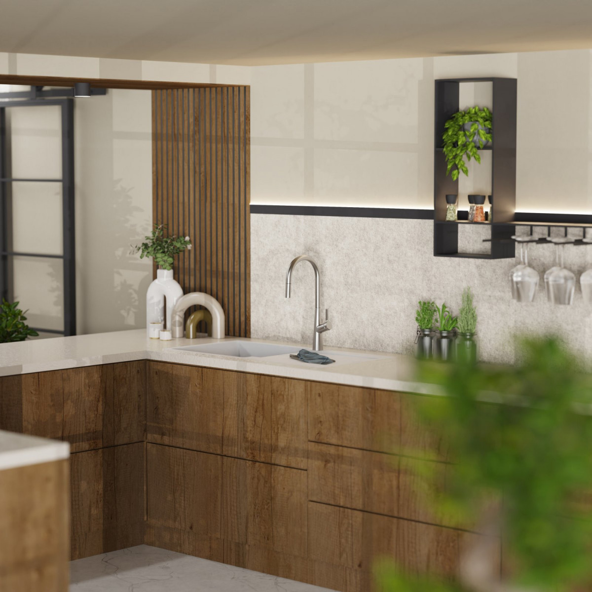 WK 9 Sphere en apparence inox, Mitigeur de cuisine avec bec arrondi et douchette