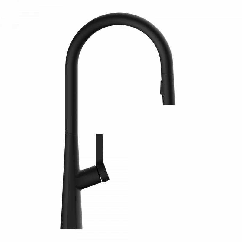 WK 9 Sphere in black, Kitchen Faucet with arched spout and pull-out spray