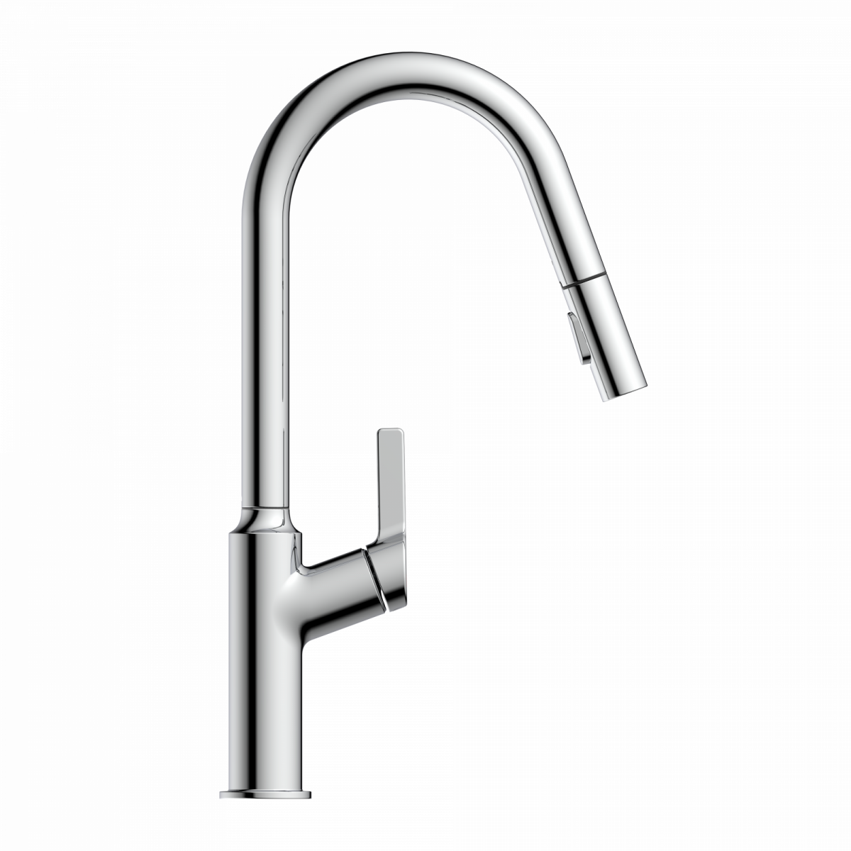 WK 12 in chrome, Kitchen Faucet with curved spout and pull-down spray