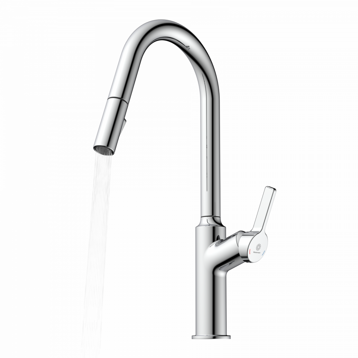 WK 12 in chrome, Kitchen Faucet with curved spout and pull-down spray