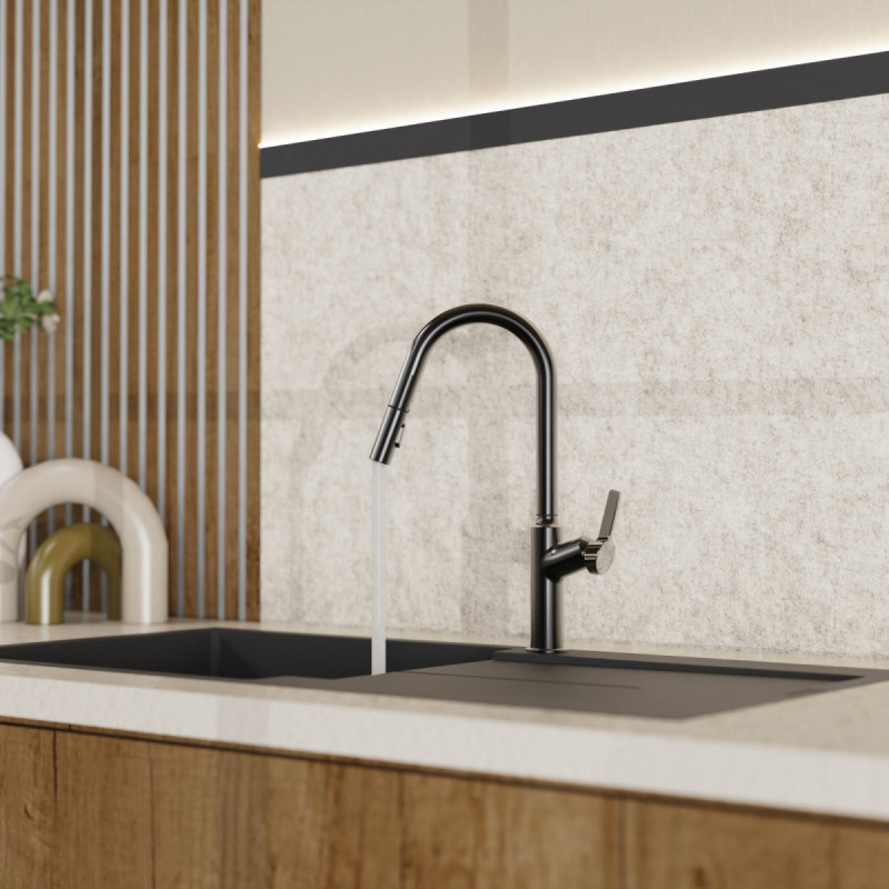 WK 12 in matte graphite, Kitchen Faucet with curved spout and pull-down spray