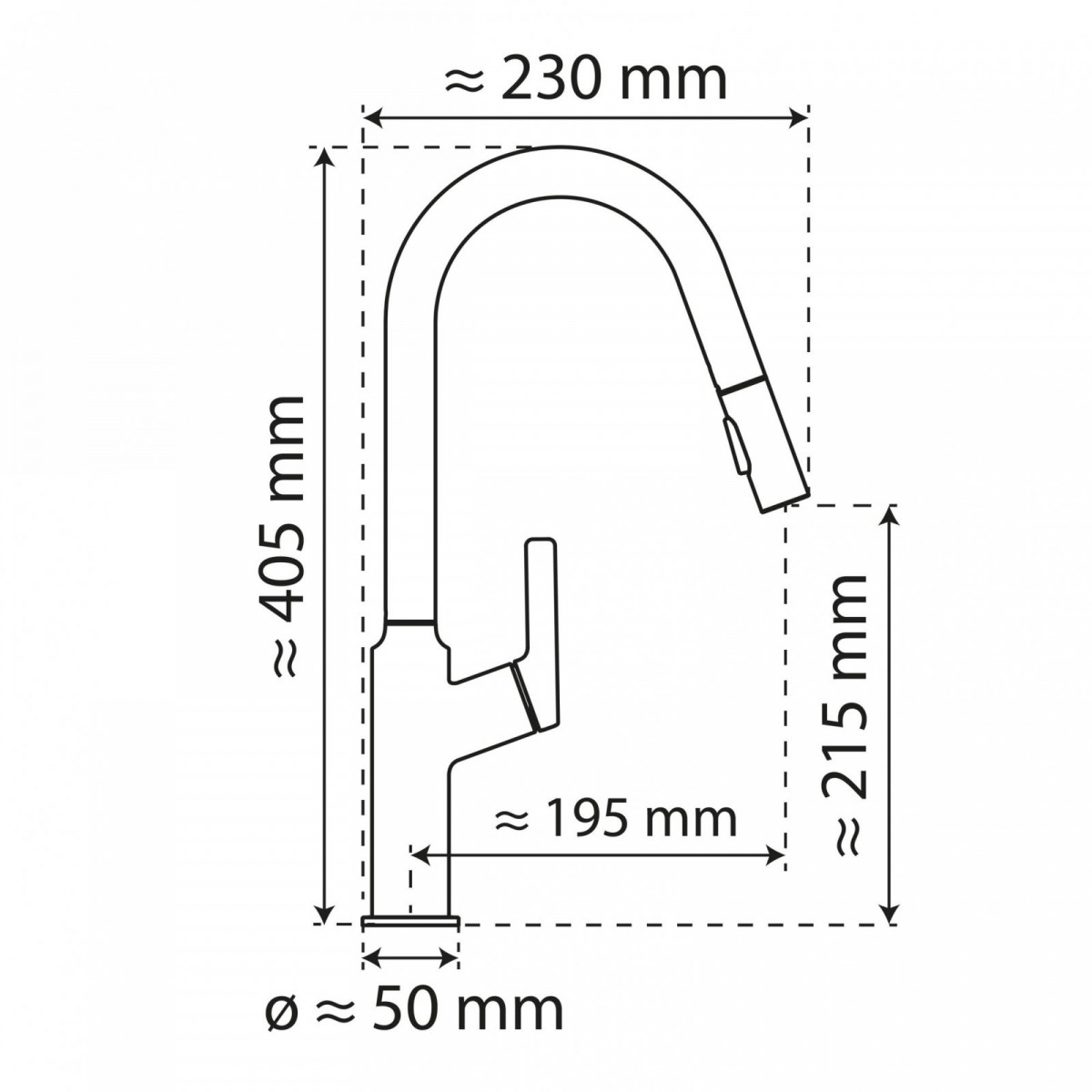 WK 12 in black, Kitchen Faucet with curved spout and pull-down spray