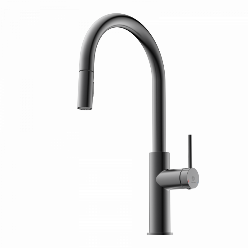 WK 13 Sphere in matte graphite, Kitchen Faucet with arched spout and pull-down spray