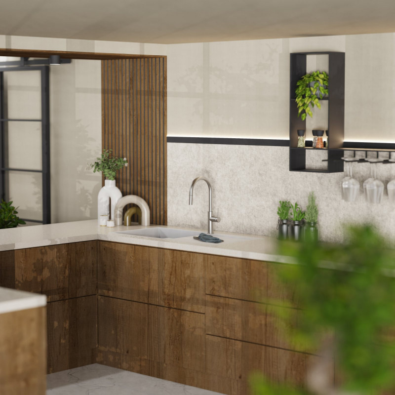 WK 13 Sphere in stainless steel look, Kitchen Faucet with arched spout and pull-down spray