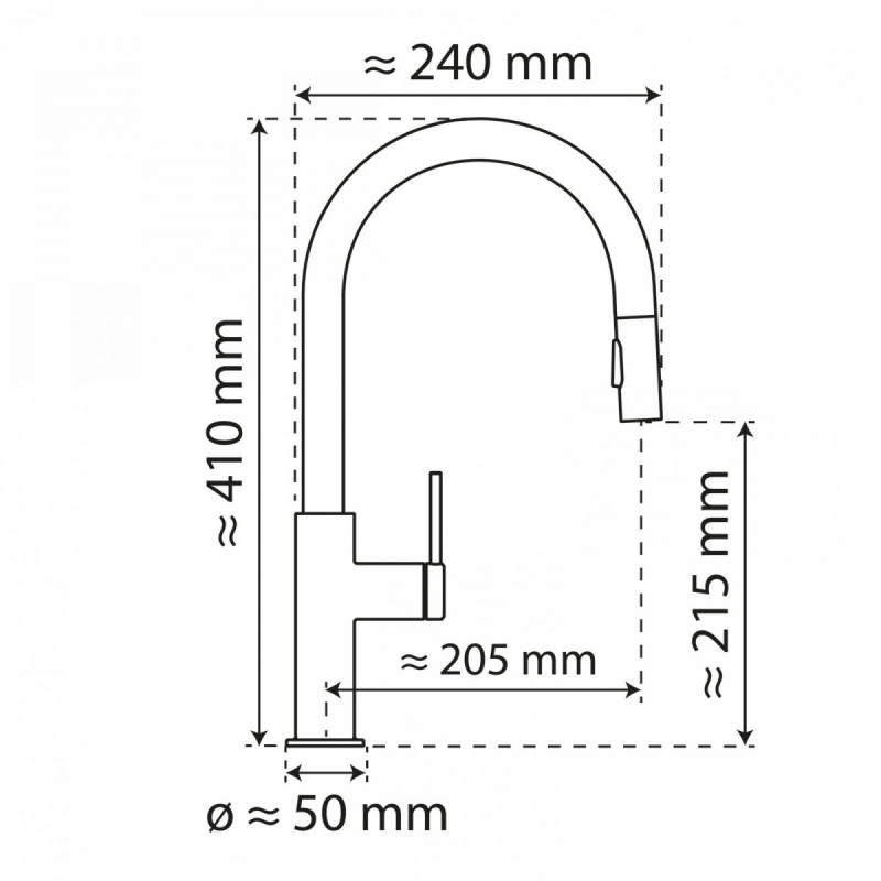 WK 13 Sphere in black, Kitchen Faucet with arched spout and pull-down spray