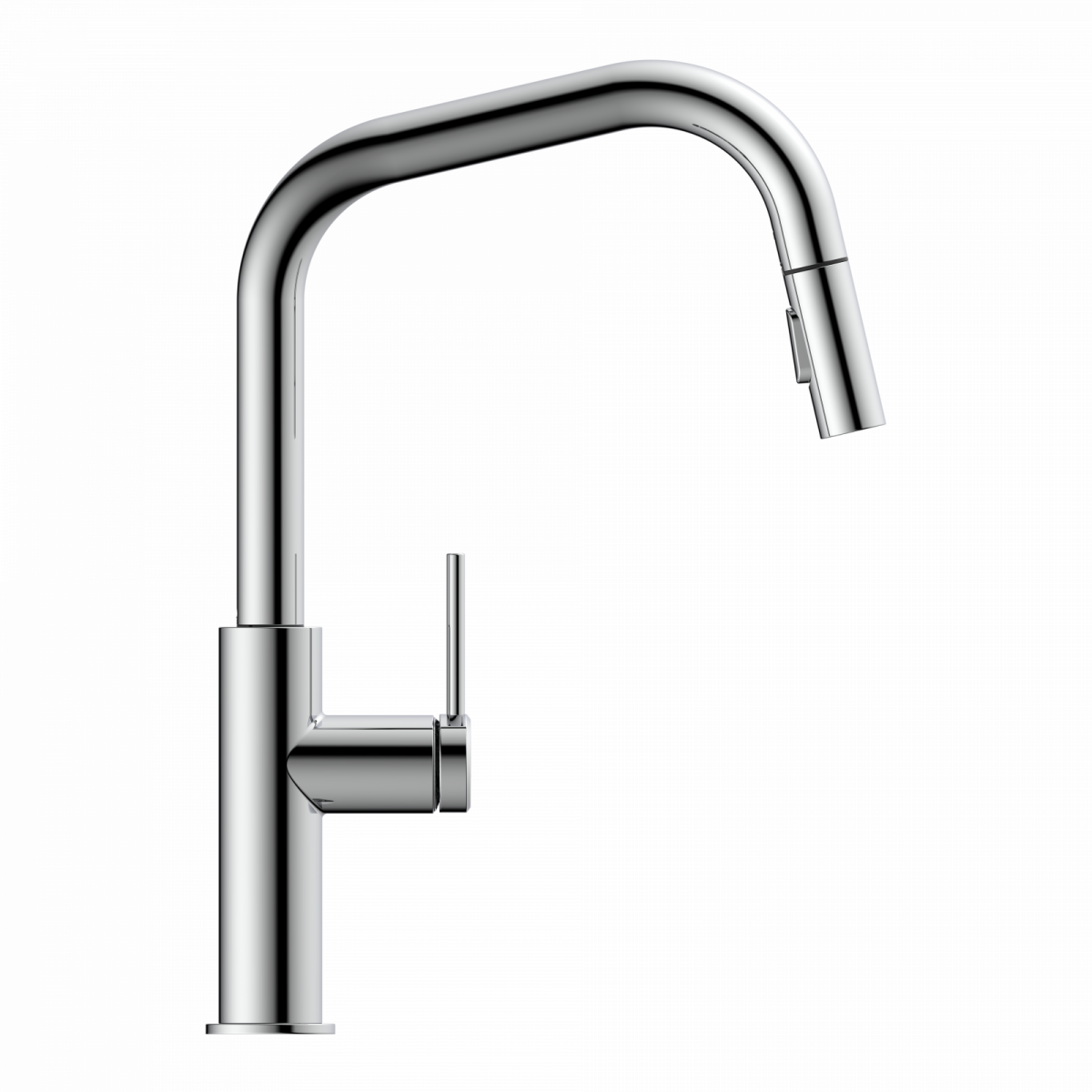 WK 13 Edge in chrome, Kitchen Faucet with edged spout and pull-down spray