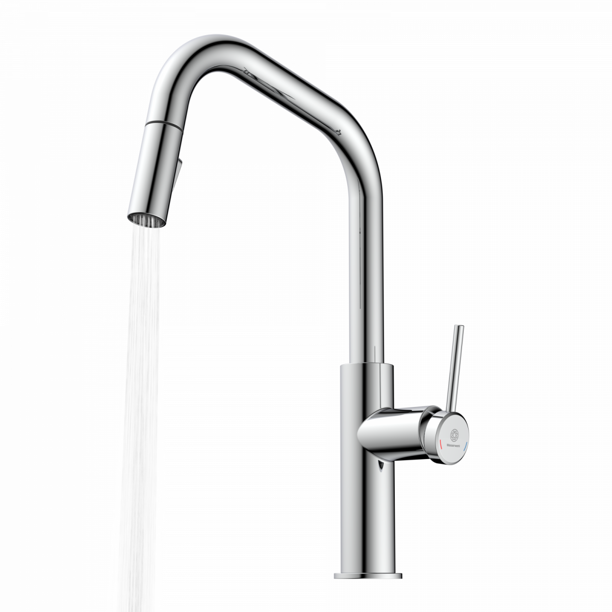 WK 13 Edge in chrome, Kitchen Faucet with edged spout and pull-down spray