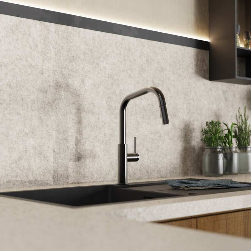 WK 13 Edge in matte graphite, Kitchen Faucet with edged spout and pull-down spray