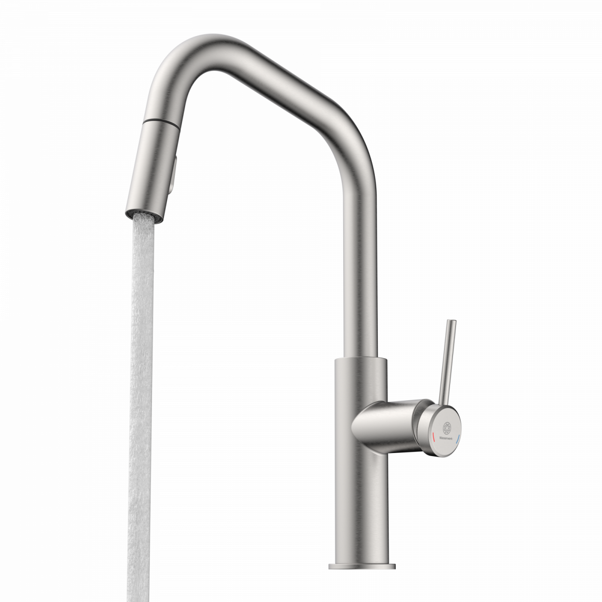 WK 13 Edge in stainless steel look, Kitchen Faucet with edged spout and pull-down spray