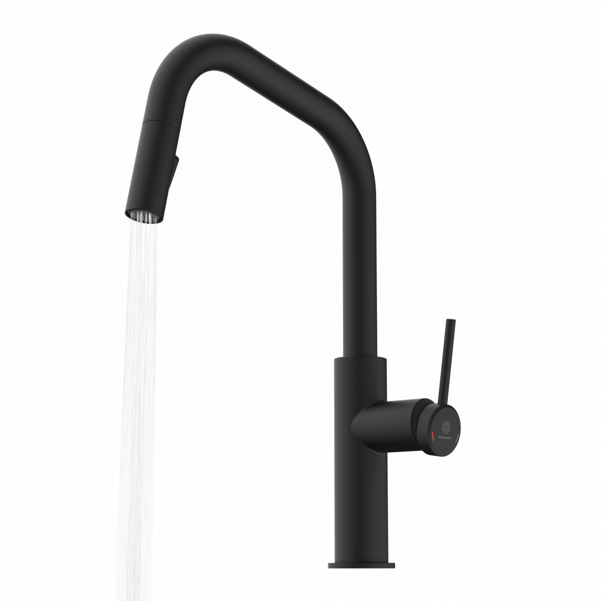 WK 13 Edge in black, Kitchen Faucet with edged spout and pull-down spray