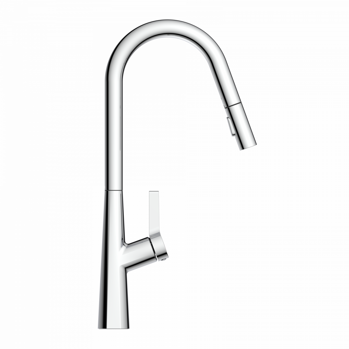 WK 9 Curve in chrome, Kitchen Faucet with curved spout and pull-down spray