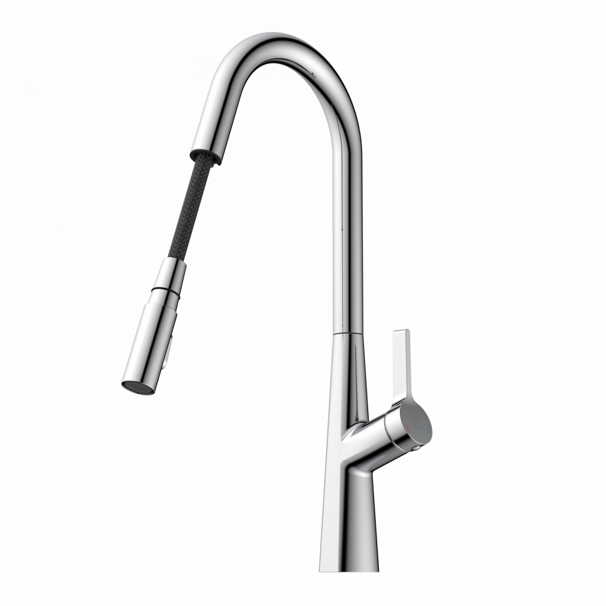 WK 9 Curve in chrome, Kitchen Faucet with curved spout and pull-down spray