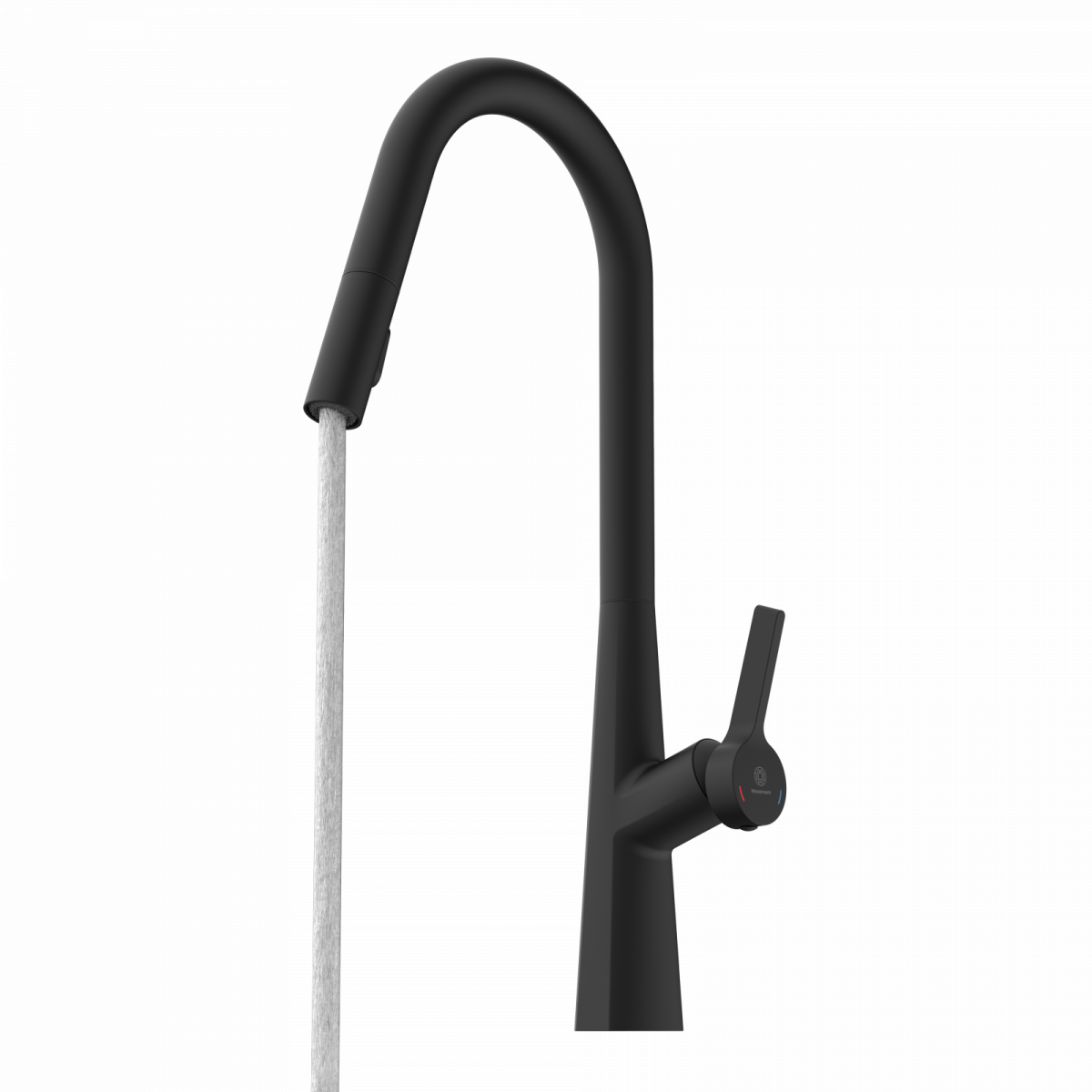 WK 9 Curve in black, Kitchen Faucet with curved spout and pull-down spray