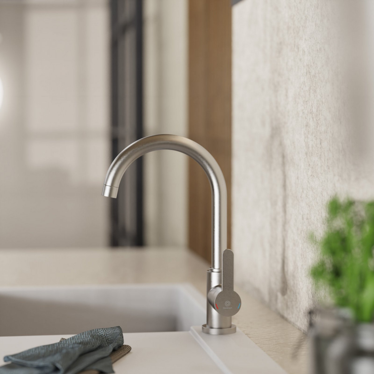 WK 5 in stainless steel look, Kitchen Faucet with classic curved spout