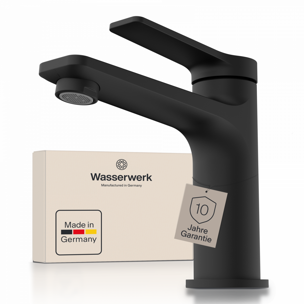 WT 12 in zwart, Wastafelkraan met slank design